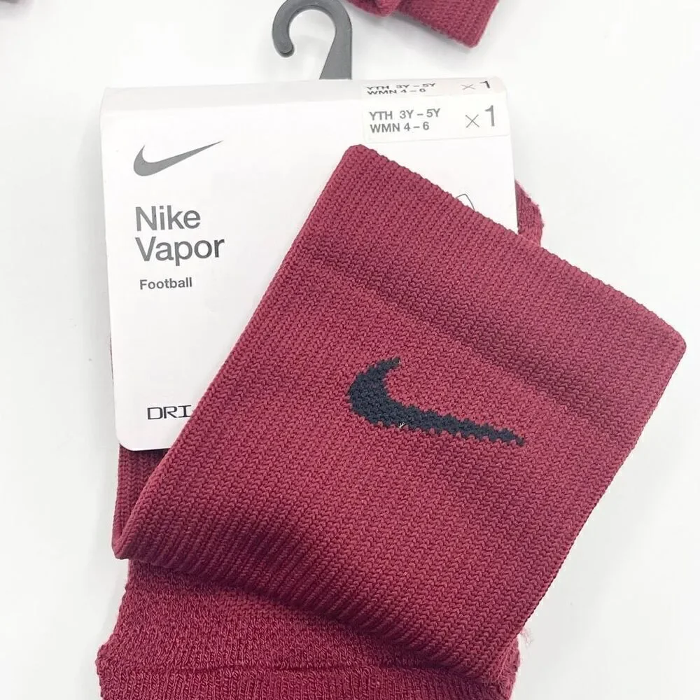 Nike Vapor lot of Four Pair Dark Red Football Crew Socks - Size 3Y-5Y / Women 4-
